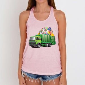 Easter Garbage Truck Eggs Funny Easter Day Great Gift Women's Knotted Racerback Tank