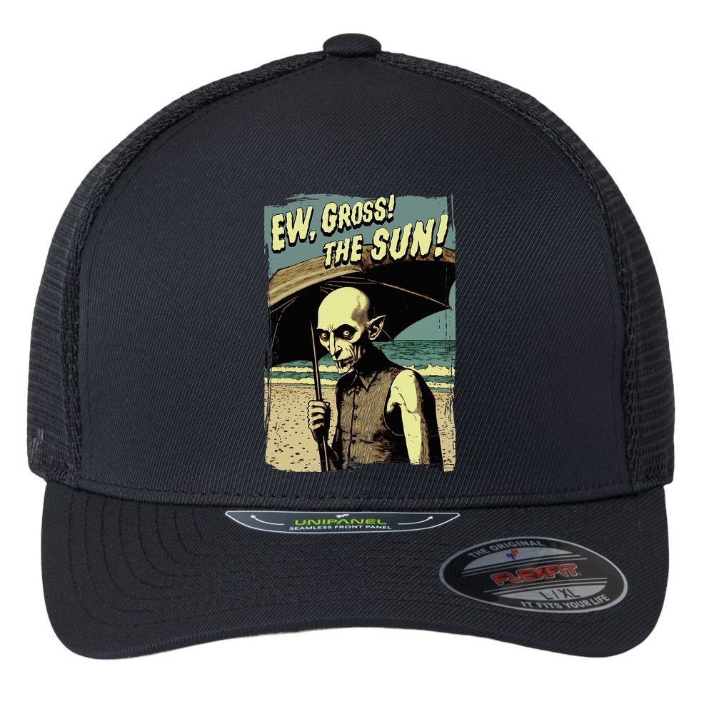 Ew Gross! The Sun! Vampire At The Sunny Beach Summer Goth Flexfit Unipanel Trucker Cap
