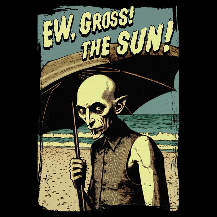 Ew Gross! The Sun! Vampire At The Sunny Beach Summer Goth Sustainable Bucket Hat