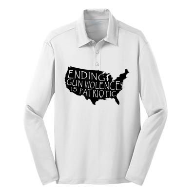 Ending Gun Violence Is Patriotic United States Silhouette Silk Touch Performance Long Sleeve Polo