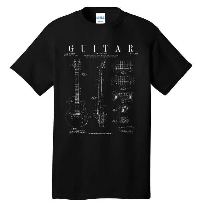 Electric Guitar Vintage Patent Guitarist Drawing Print Tall T-Shirt