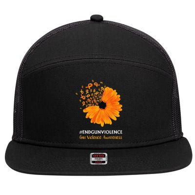 End Gun Violence Awareness Orange Ribbon Sunflower 7 Panel Mesh Trucker Snapback Hat