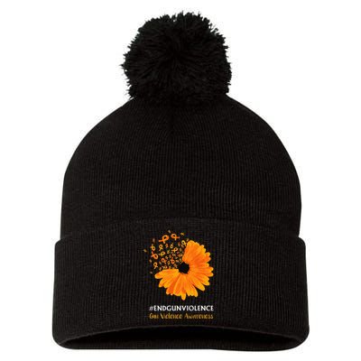 End Gun Violence Awareness Orange Ribbon Sunflower Pom Pom 12in Knit Beanie