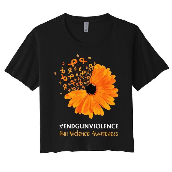 End Gun Violence Awareness Orange Ribbon Sunflower Women's Crop Top Tee