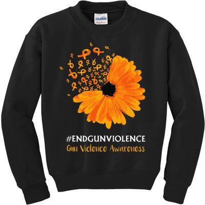 End Gun Violence Awareness Orange Ribbon Sunflower Kids Sweatshirt