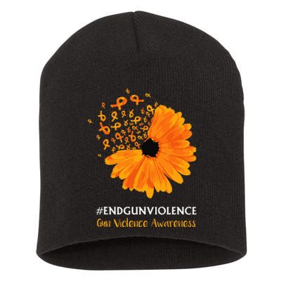 End Gun Violence Awareness Orange Ribbon Sunflower Short Acrylic Beanie