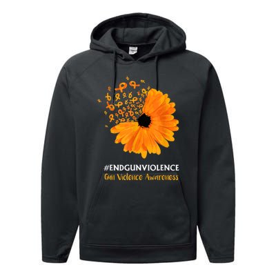 End Gun Violence Awareness Orange Ribbon SunFlower Performance Fleece Hoodie