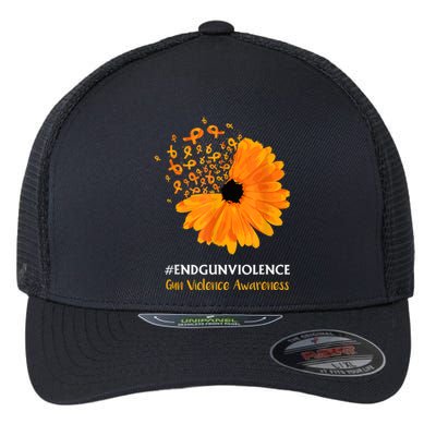 End Gun Violence Awareness Orange Ribbon SunFlower Flexfit Unipanel Trucker Cap