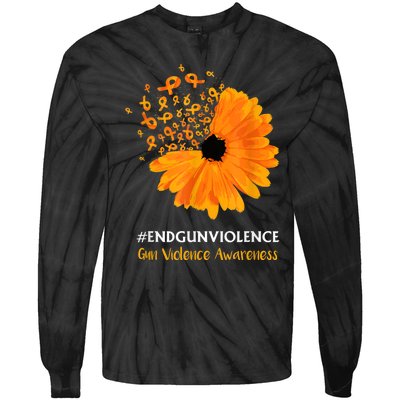 End Gun Violence Awareness Orange Ribbon SunFlower Tie-Dye Long Sleeve Shirt