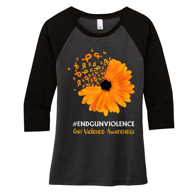 End Gun Violence Awareness Orange Ribbon SunFlower Women's Tri-Blend 3/4-Sleeve Raglan Shirt