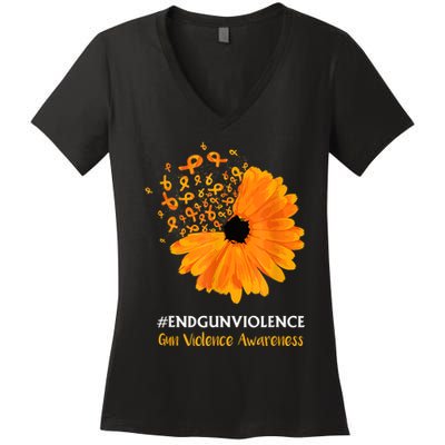 End Gun Violence Awareness Orange Ribbon SunFlower Women's V-Neck T-Shirt