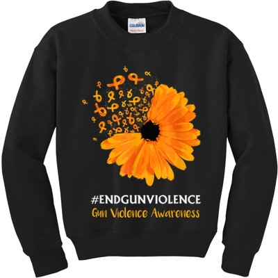 End Gun Violence Awareness Orange Ribbon SunFlower Kids Sweatshirt