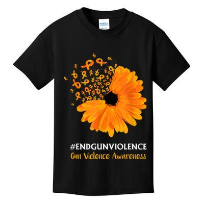 End Gun Violence Awareness Orange Ribbon SunFlower Kids T-Shirt