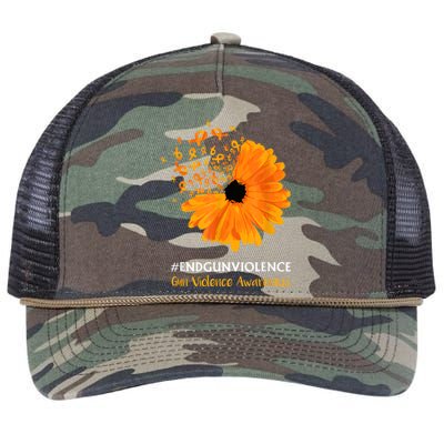 End Gun Violence Awareness Orange Ribbon SunFlower Retro Rope Trucker Hat Cap