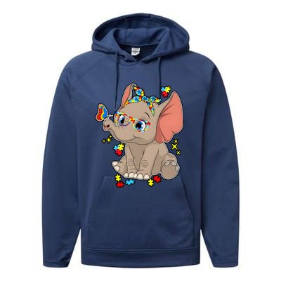 Elephant Glasses Vintage Autism Awareness Performance Fleece Hoodie