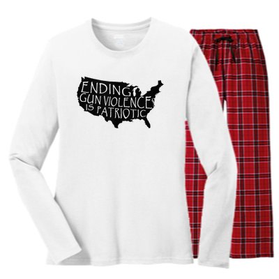 Ending Gun Violence Is Patriotic United States Silhouette Women's Long Sleeve Flannel Pajama Set 