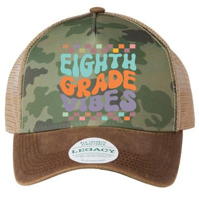 Eighth Grade Vibes Retro Groovy 8th Grade Back To School Legacy Tie Dye Trucker Hat