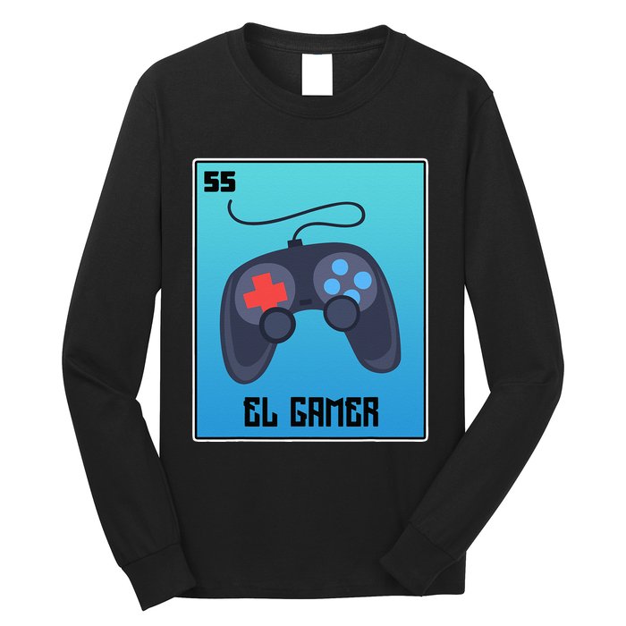 El Gamer Video Games Funny Mexican Lottery Parody Graphic Long Sleeve Shirt