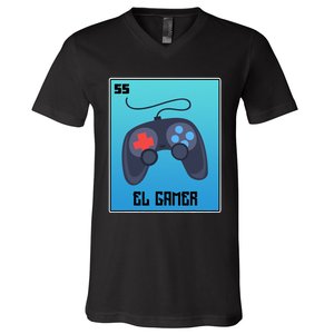 El Gamer Video Games Funny Mexican Lottery Parody Graphic V-Neck T-Shirt