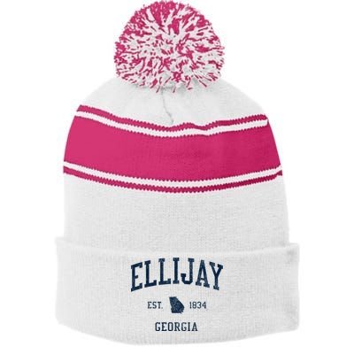 Ellijay Ga Vintage Athletic Sports Stripe Pom Pom Beanie