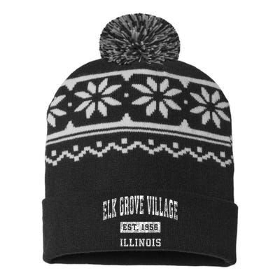 Elk Grove Village Illinois Il Vintage Sports USA-Made Snowflake Beanie