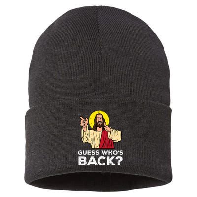 Easter Guess Whos Back Jesus Funny Religious Sustainable Knit Beanie