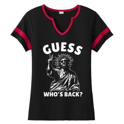 Easter Guess Whos Back Jesus Funny Religious Ladies Halftime Notch Neck Tee