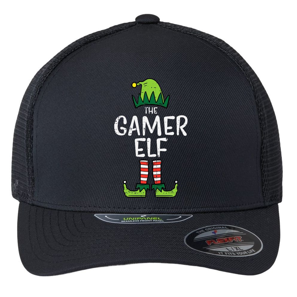 Elf Gamer Xmas Holiday Fun Flexfit Unipanel Trucker Cap
