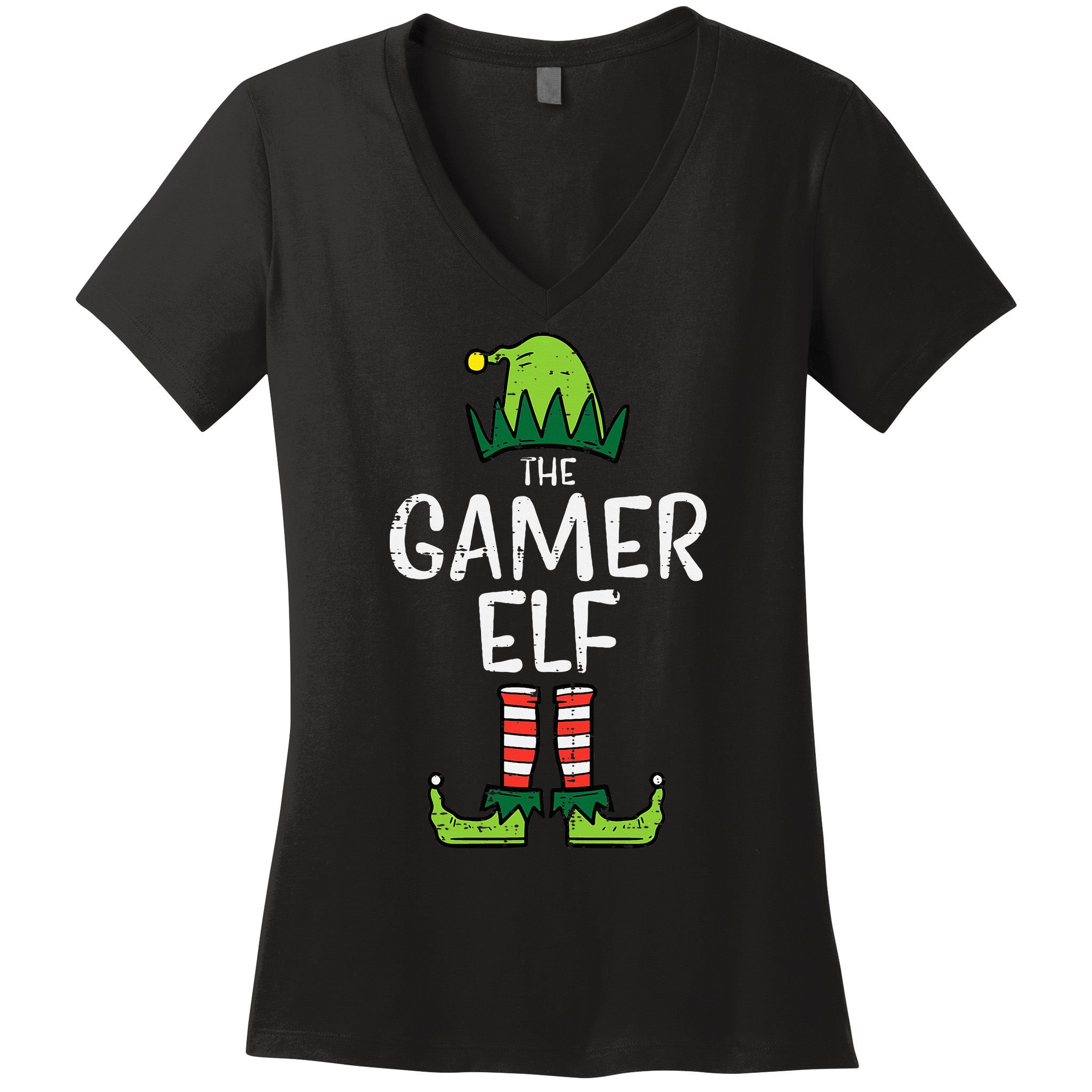 Elf Gamer Xmas Holiday Fun Women's V-Neck T-Shirt