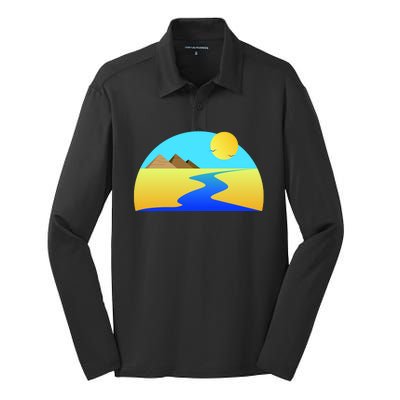 Egypt Nile River Sunset Silk Touch Performance Long Sleeve Polo