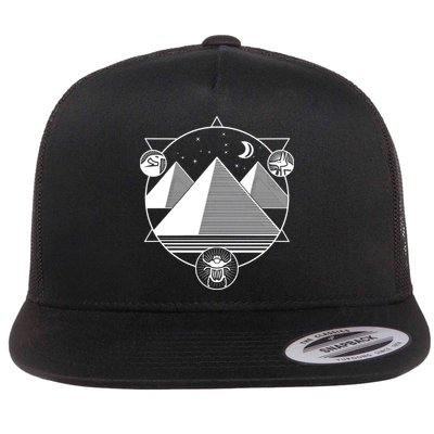 Egyptian Pyramids Emblem Flat Bill Trucker Hat