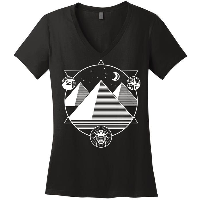 Egyptian Pyramids Emblem Women's V-Neck T-Shirt