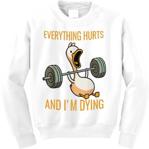 Everything Hurts And IM Dying Duck Workout Kids Sweatshirt