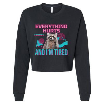 Everything Hurts And I’M Tired Funny Raccoon Meme Gym Cover Cropped Pullover Crew