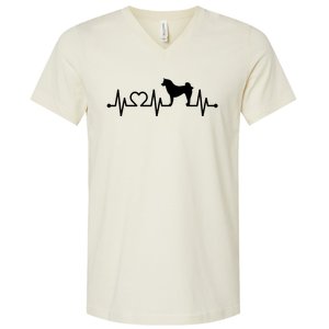 ECG Heartbeat Akita Inu Ken Pulse Japanese Dog Owner V-Neck T-Shirt