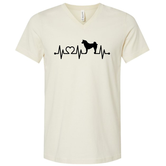 ECG Heartbeat Akita Inu Ken Pulse Japanese Dog Owner V-Neck T-Shirt