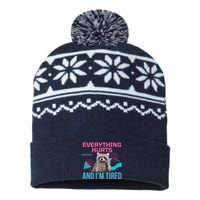 Everything Hurts And I’M Tired Funny Raccoon Meme Gym Cover USA-Made Snowflake Beanie