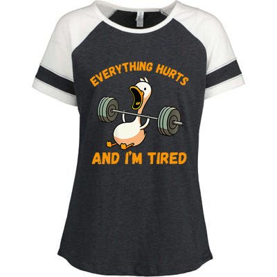 Everything Hurts And IM Tired Duck Enza Ladies Jersey Colorblock Tee