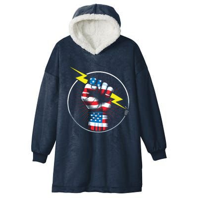 Electrician Hero American Flag Electrical Worker For Hooded Wearable Blanket