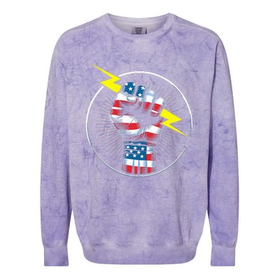 Electrician Hero American Flag Electrical Worker Colorblast Crewneck Sweatshirt