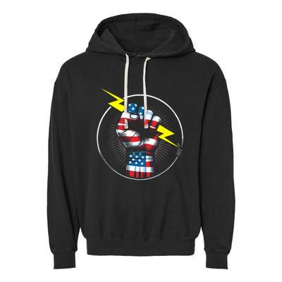 Electrician Hero American Flag Electrical Worker Garment-Dyed Fleece Hoodie