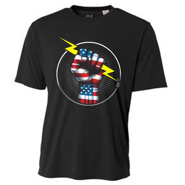 Electrician Hero American Flag Electrical Worker Cooling Performance Crew T-Shirt