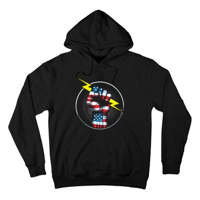 Electrician Hero American Flag Electrical Worker Hoodie