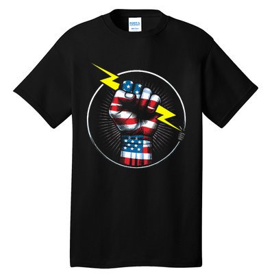 Electrician Hero American Flag Electrical Worker Tall T-Shirt