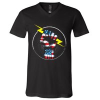 Electrician Hero American Flag Electrical Worker V-Neck T-Shirt