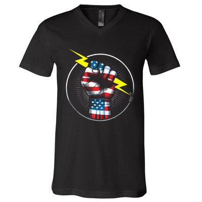 Electrician Hero American Flag Electrical Worker V-Neck T-Shirt