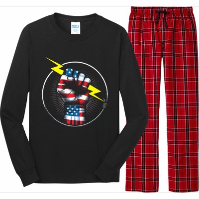 Electrician Hero American Flag Electrical Worker Long Sleeve Pajama Set