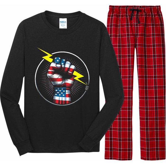 Electrician Hero American Flag Electrical Worker Long Sleeve Pajama Set