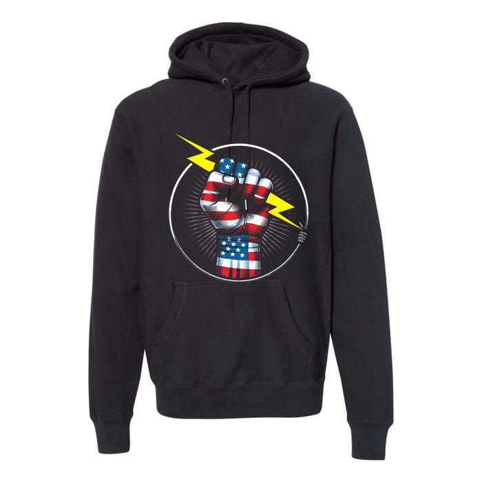 Electrician Hero American Flag Electrical Worker Premium Hoodie