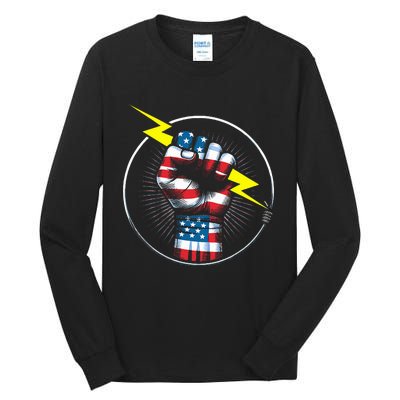 Electrician Hero American Flag Electrical Worker Tall Long Sleeve T-Shirt